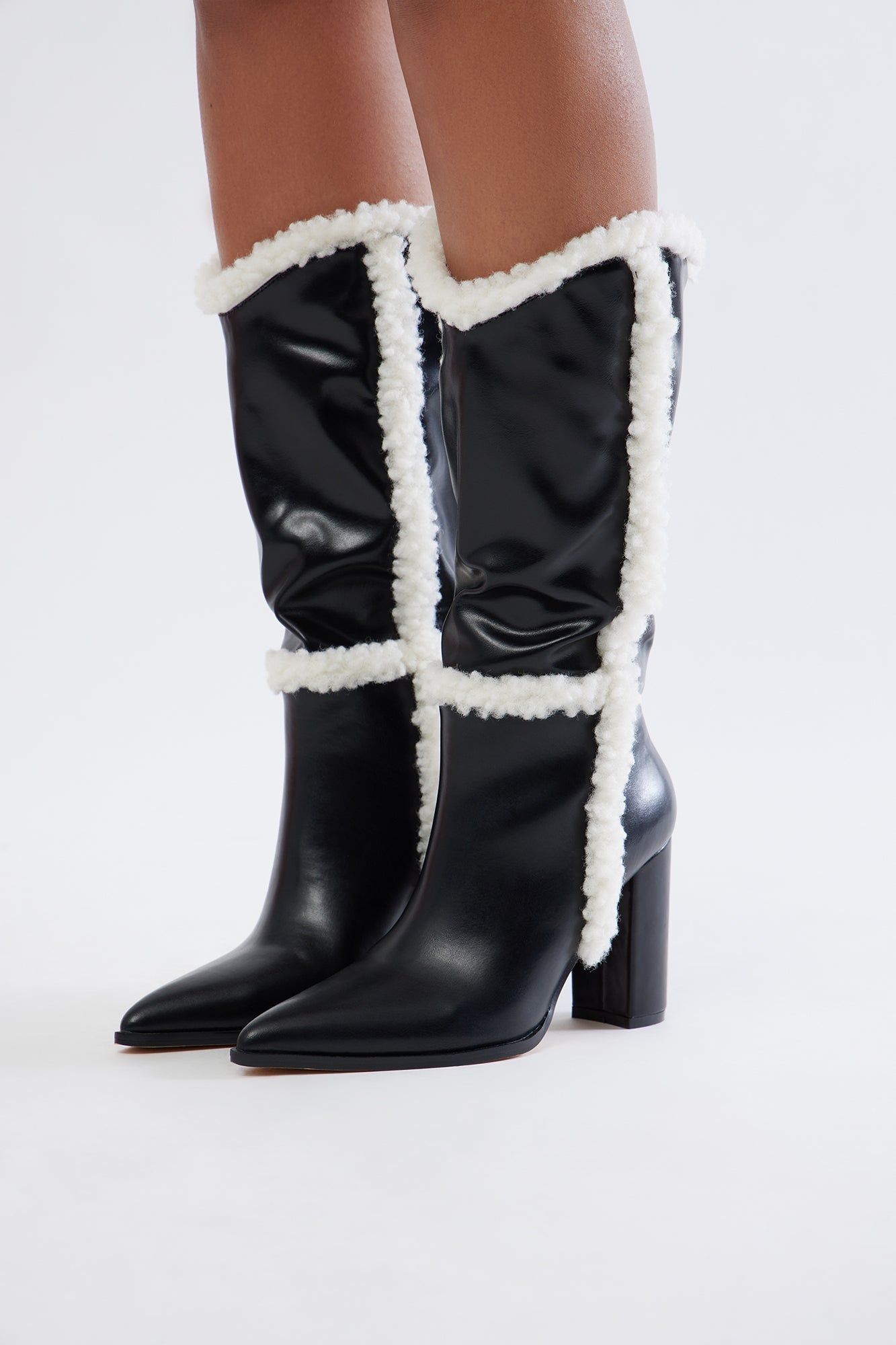 Saint Faux Fur Knee High Boots - Black
