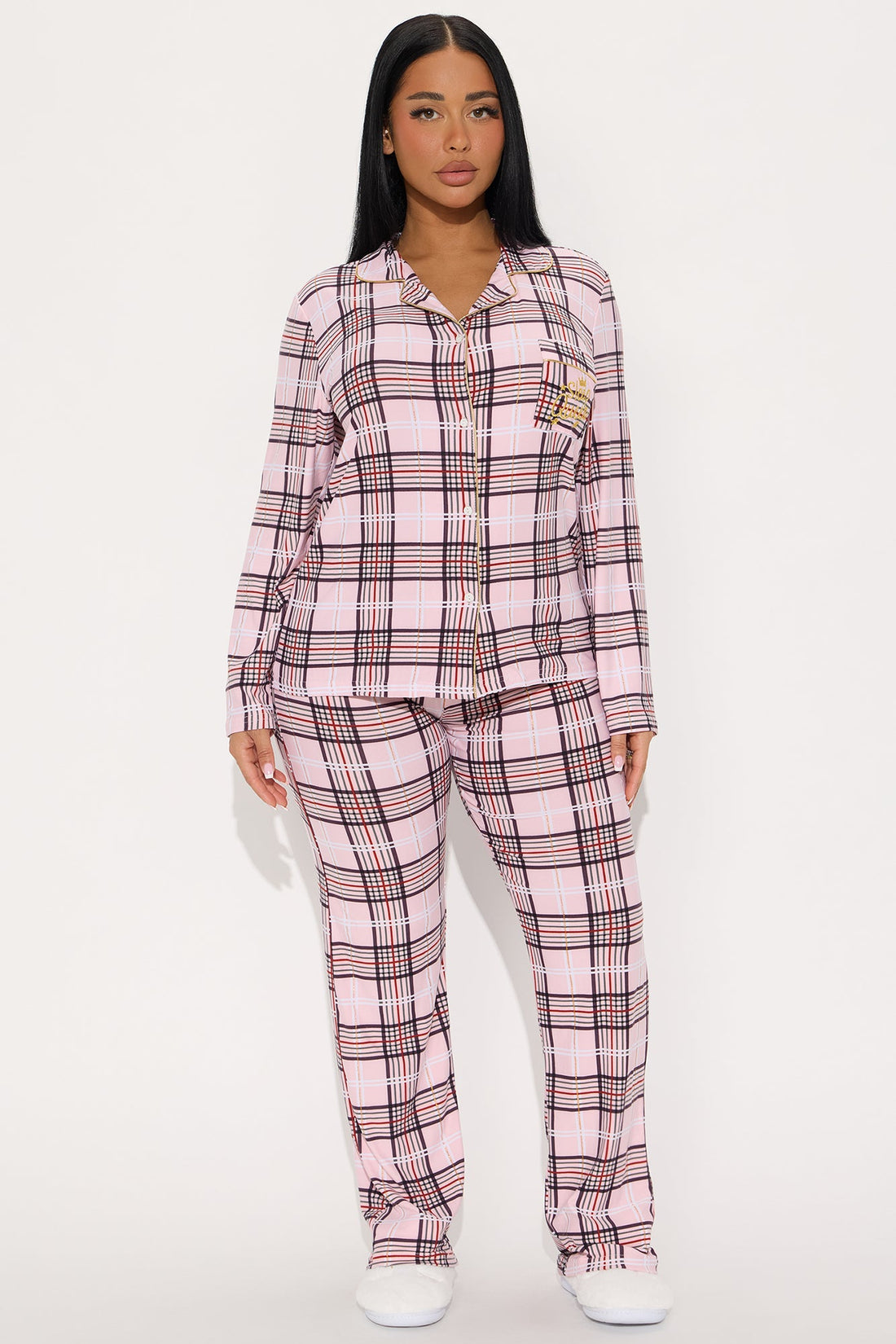 Sleepy Queen Embroidered Glitter Long Sleeve PJ Pant Set - Pink/combo