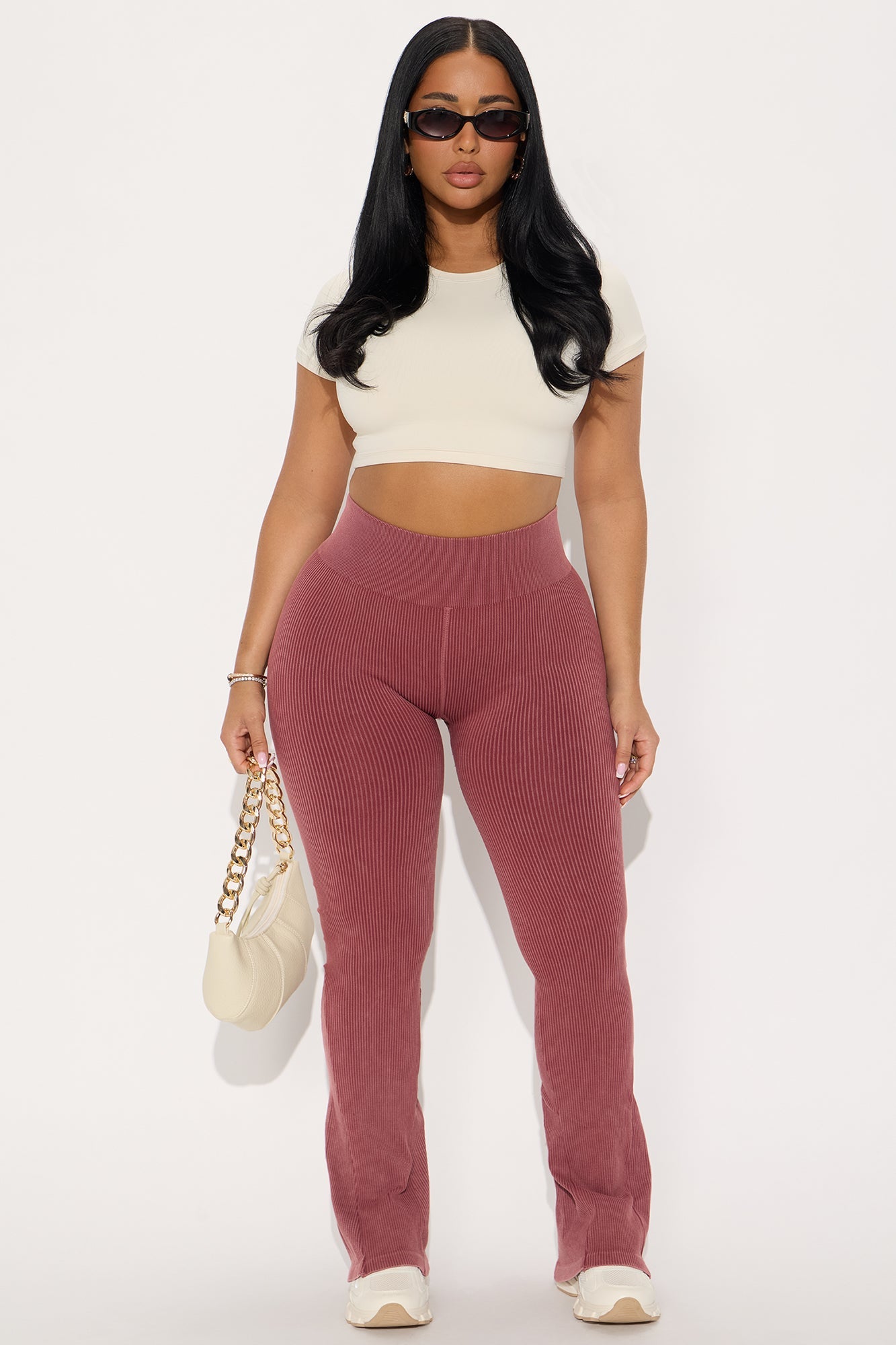 Mia Ribbed Seamless Flare Pant - Sangria