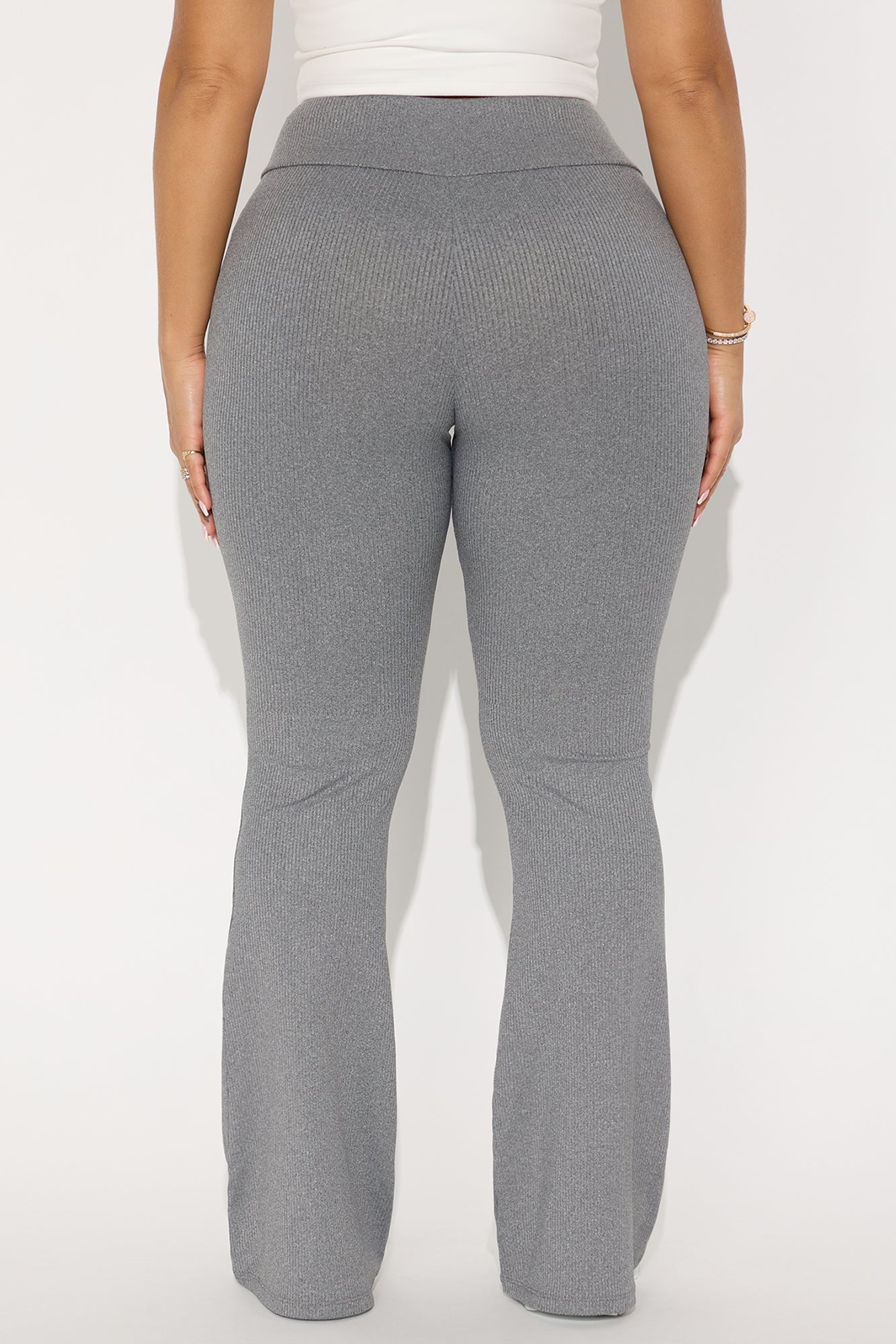 Amber Ribbed Flare Pant - Heather Grey