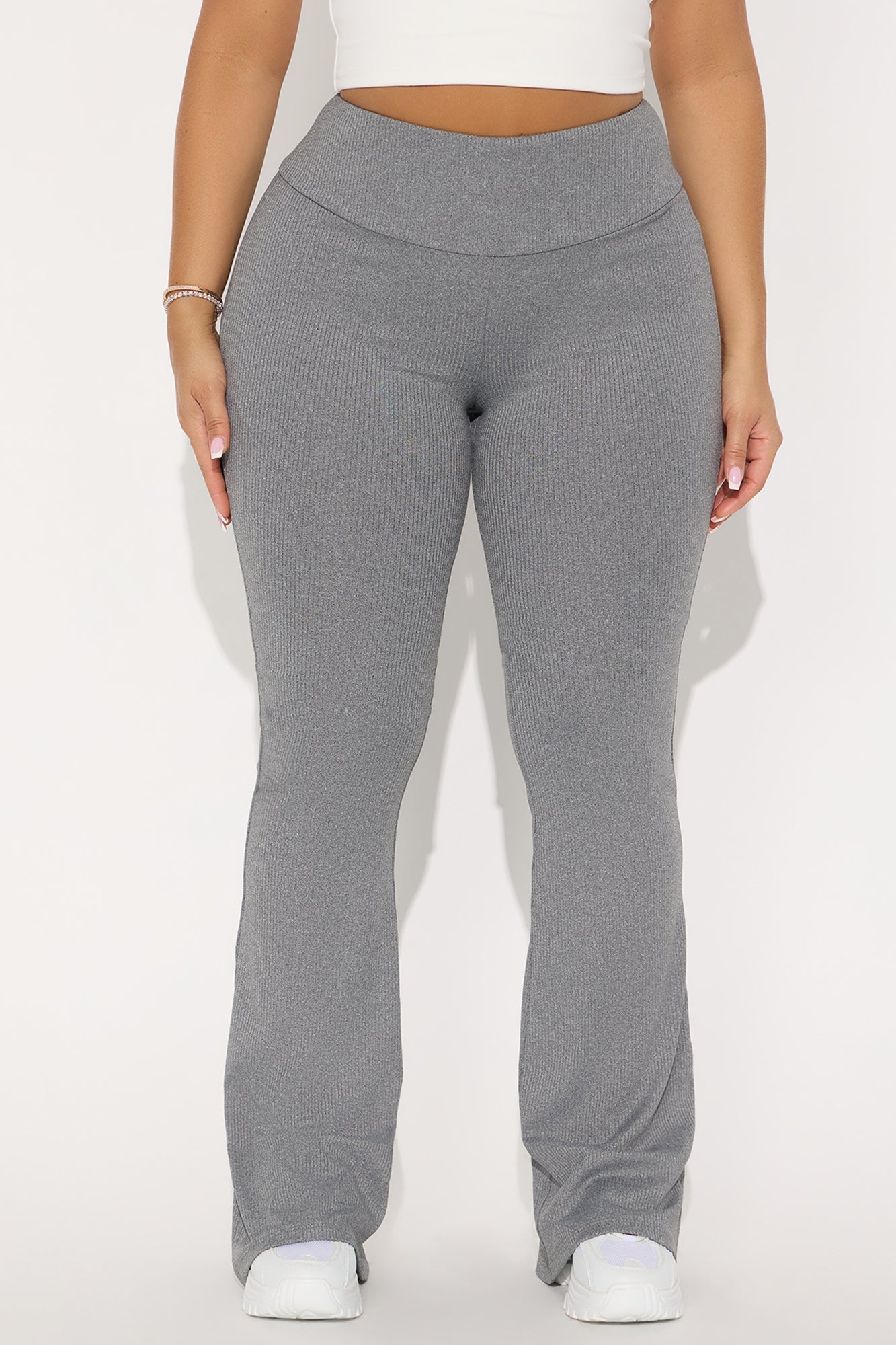 Amber Ribbed Flare Pant - Heather Grey