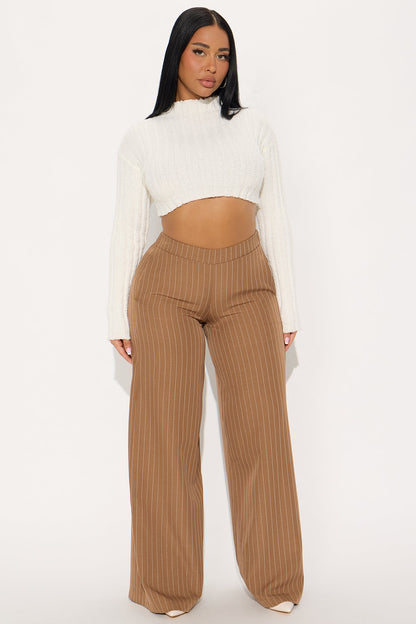 Easy To Wear Pinstripe Wide Leg Pant 32″ - Mocha