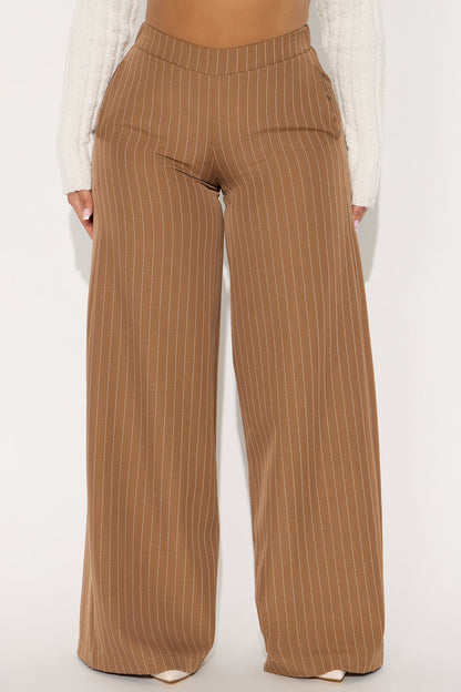 Easy To Wear Pinstripe Wide Leg Pant 32″ - Mocha