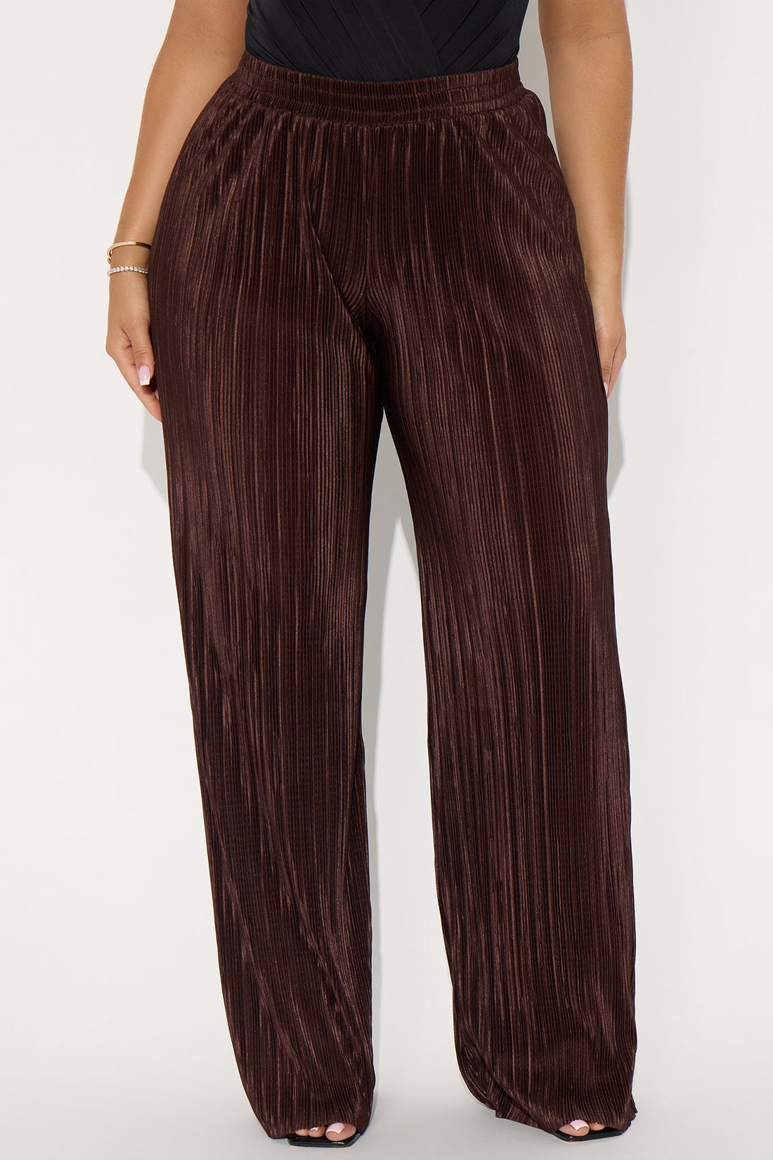 No Small Talk Wide Leg Plisse Pant 32″ - Chocolate
