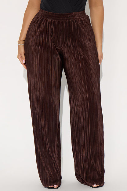 No Small Talk Wide Leg Plisse Pant 32″ - Chocolate