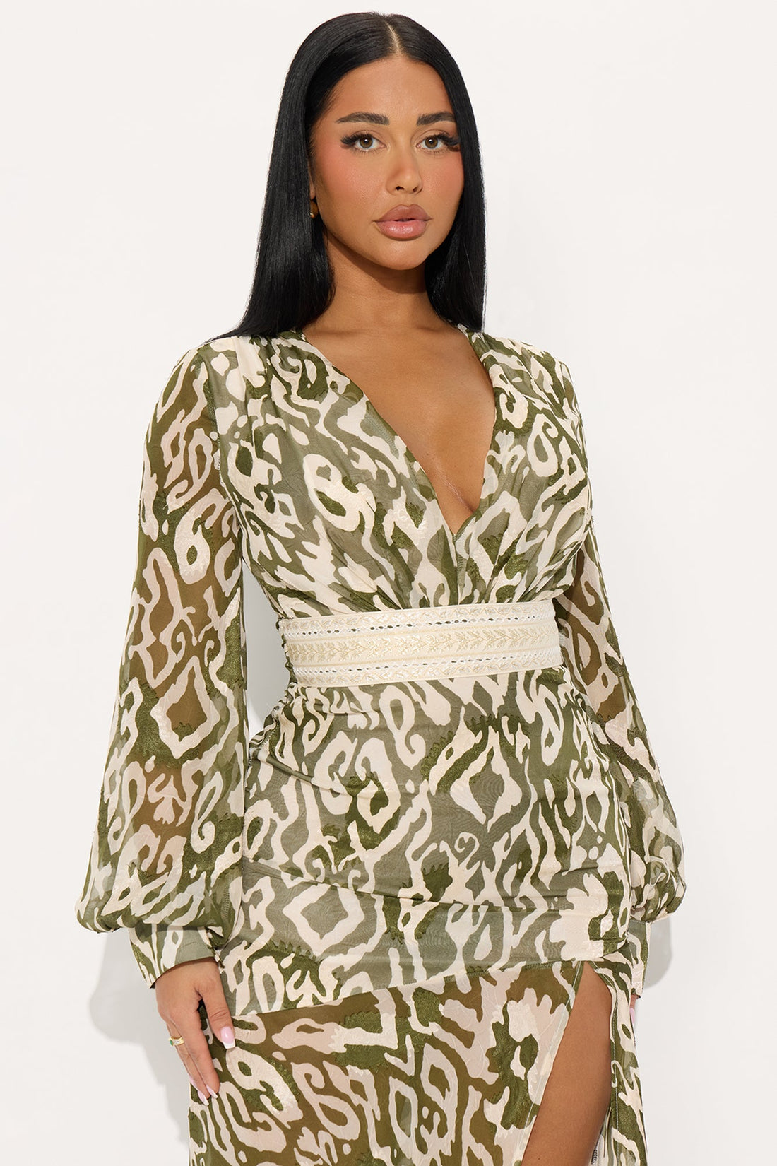 Daisy Daze Chiffon Maxi Dress - Olive/combo