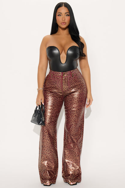 Caught In The Act Twill Rigid Straight Leg Leopard Pant 33 - Burgundy/combo