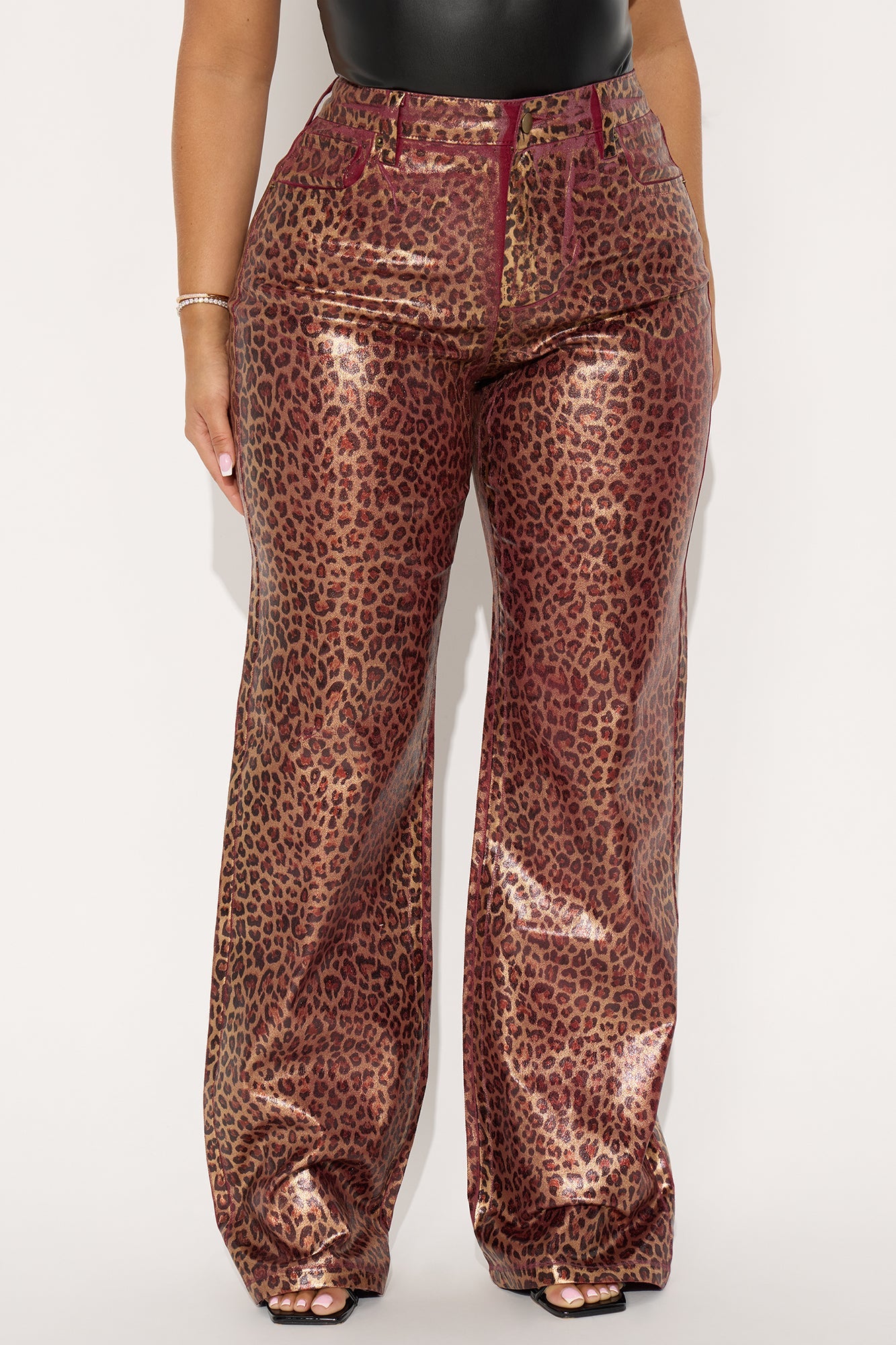 Caught In The Act Twill Rigid Straight Leg Leopard Pant 33 - Burgundy/combo