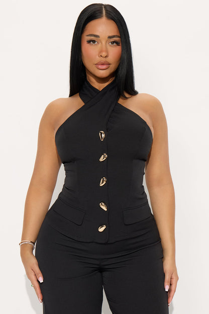 Happy Hour Halter Wide Leg Jumpsuit - Black