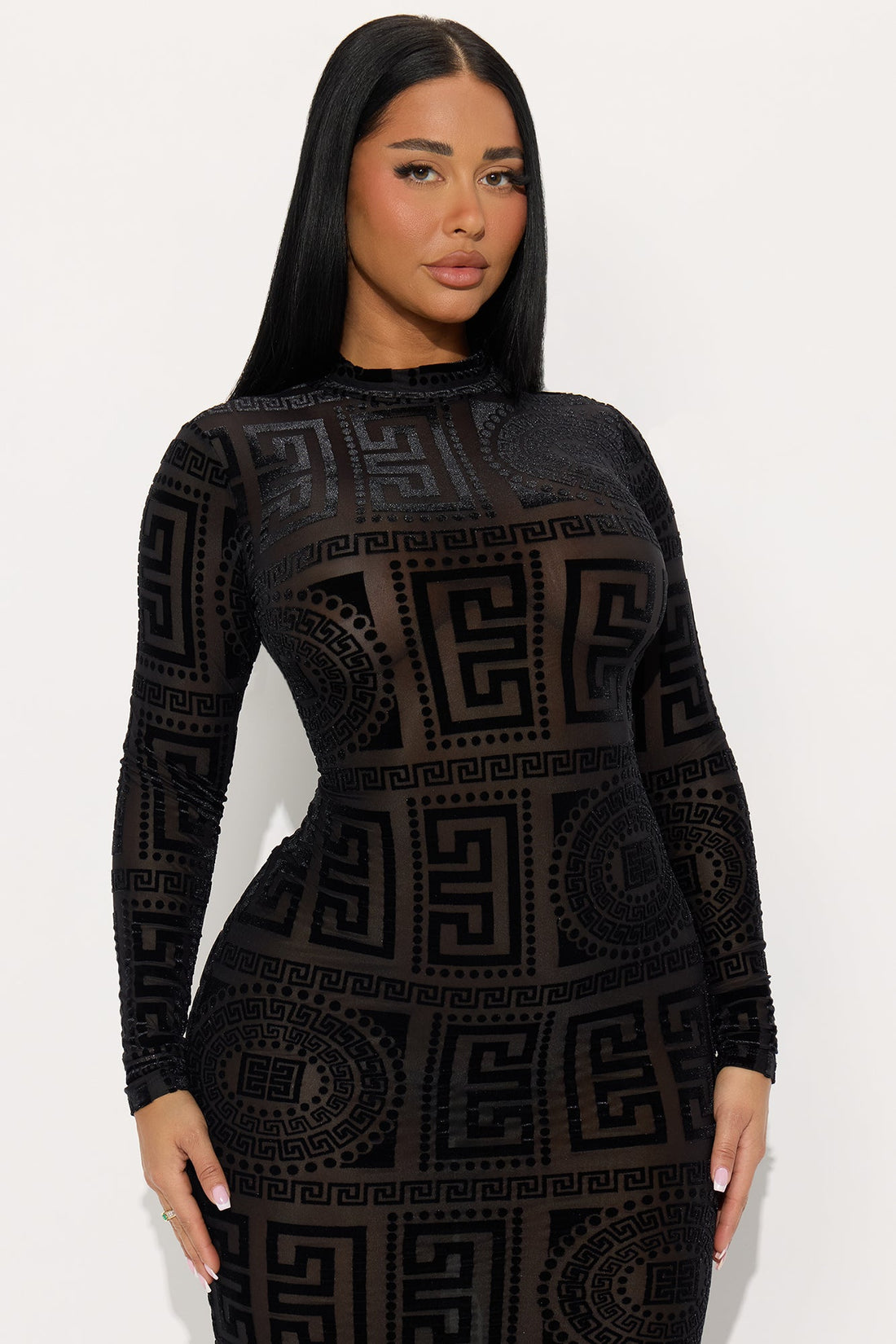 Remy Velvet Burnout Midi Dress - Black