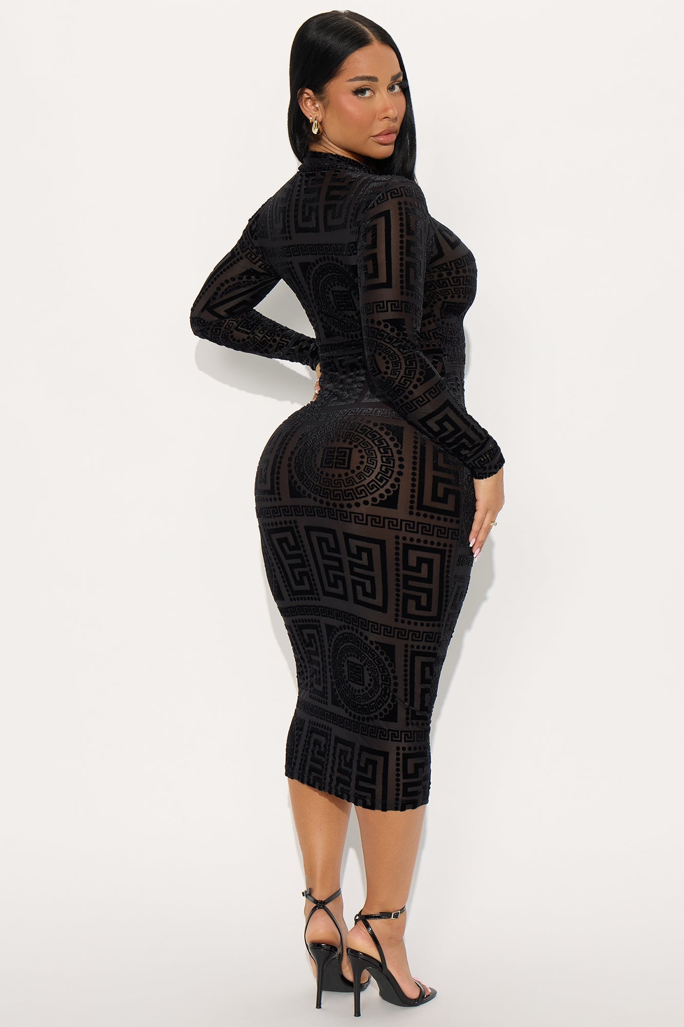 Remy Velvet Burnout Midi Dress - Black