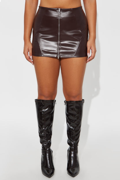Hard To Resist Faux Leather Micro Mini Skirt - Chocolate