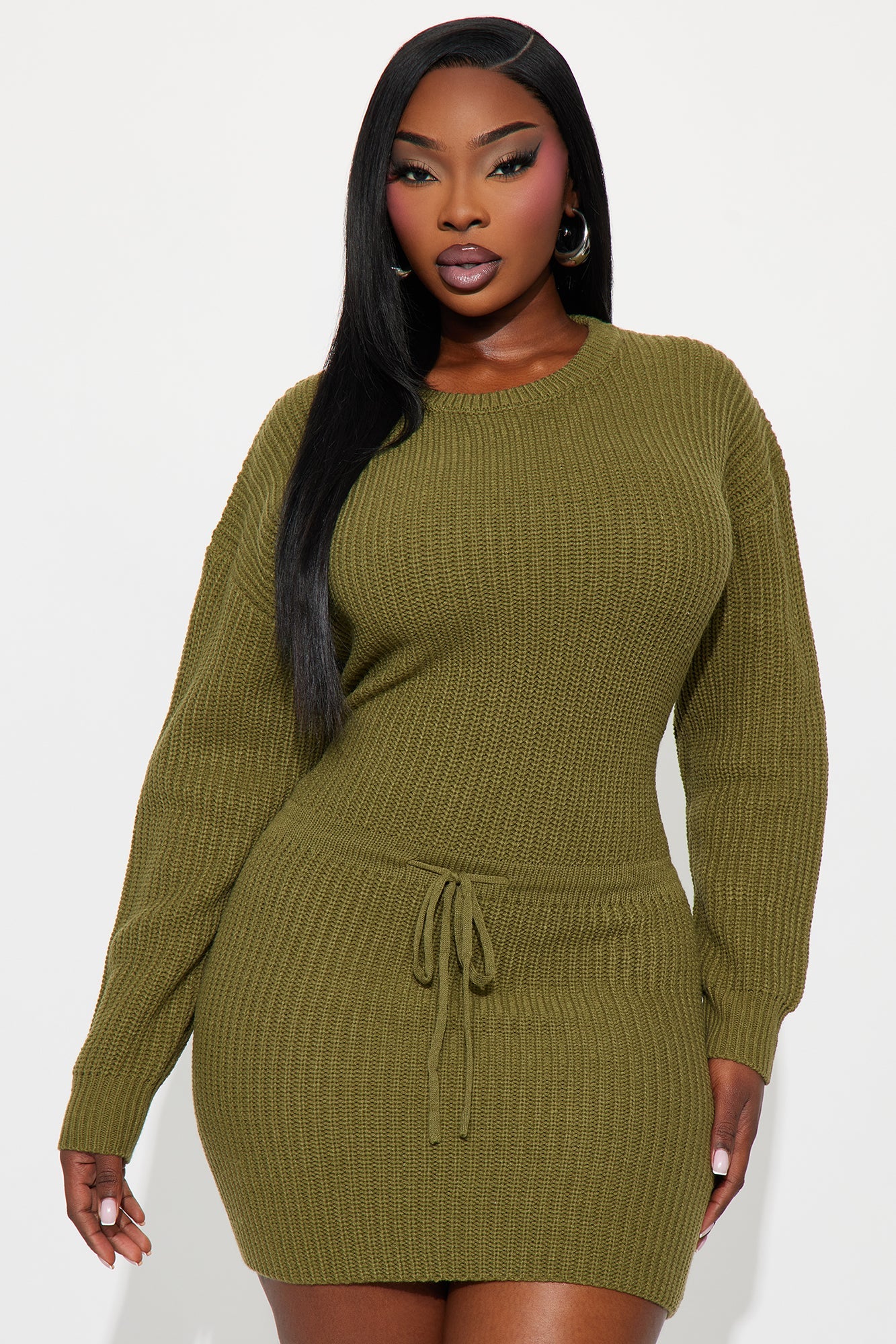 Compromised Open Back Sweater Mini Dress - Olive
