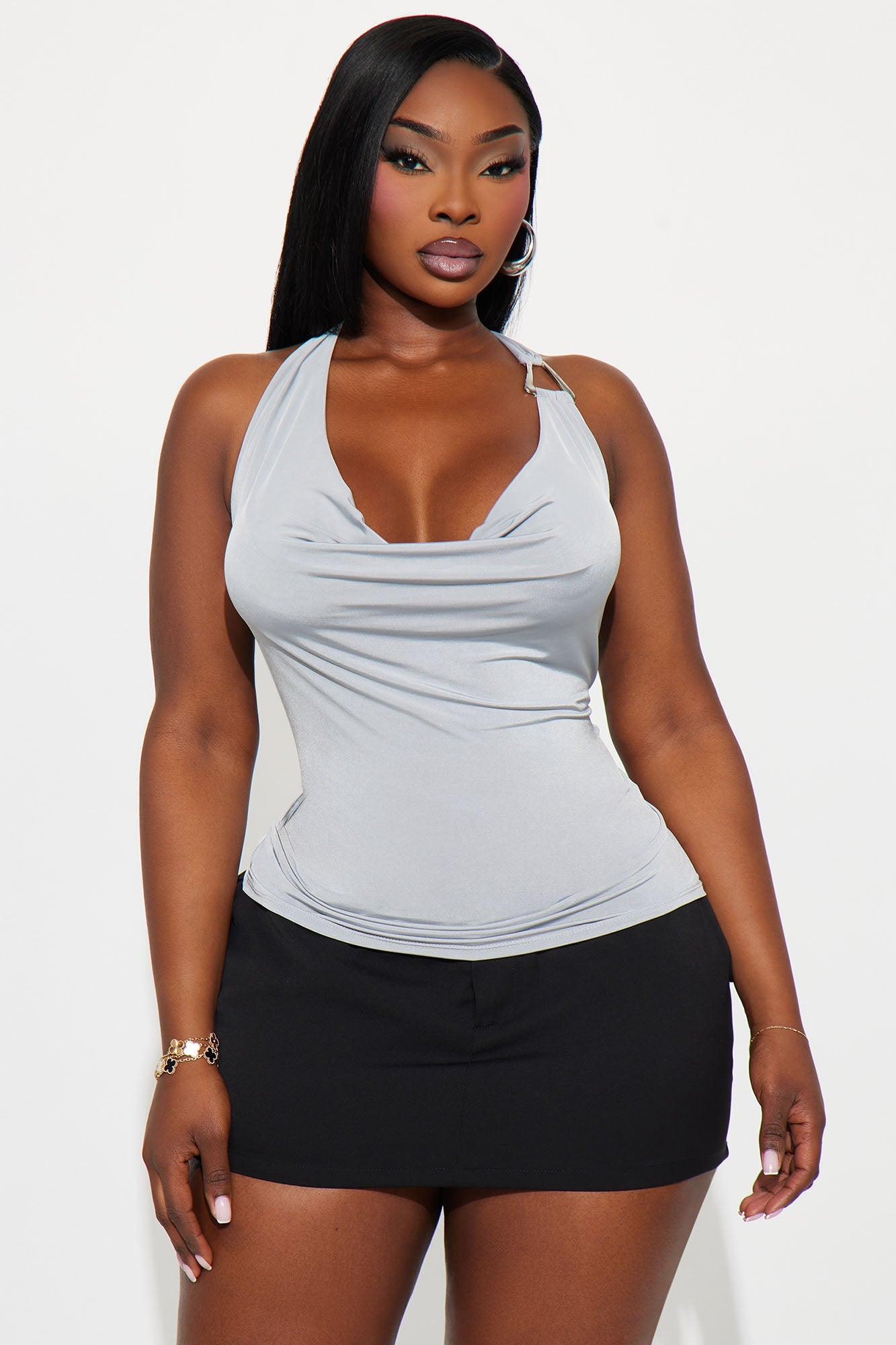Rue Cowl Neck Halter Top - Grey