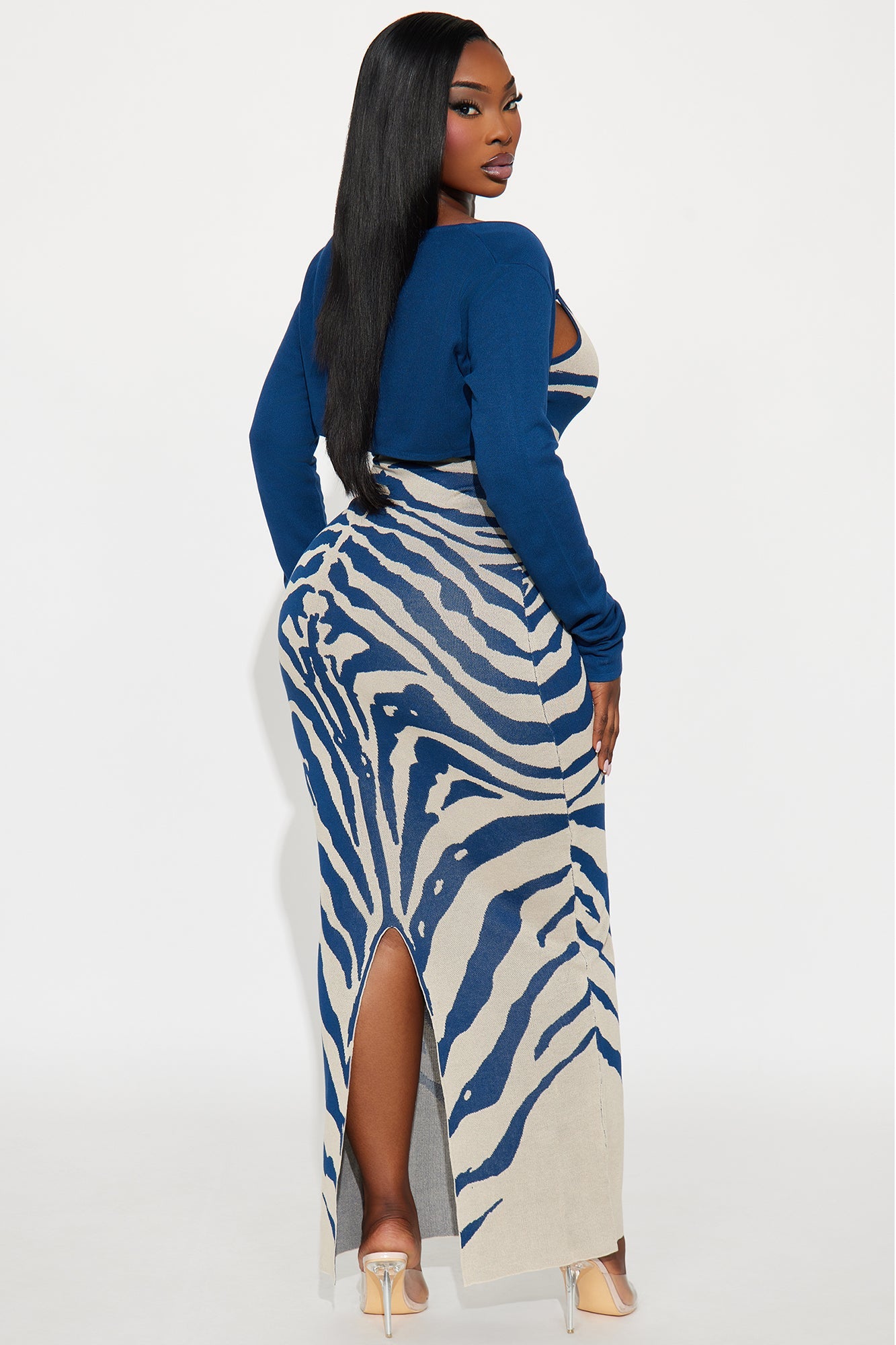 Zaya Maxi Sweater Dress Set - Grey/Blue