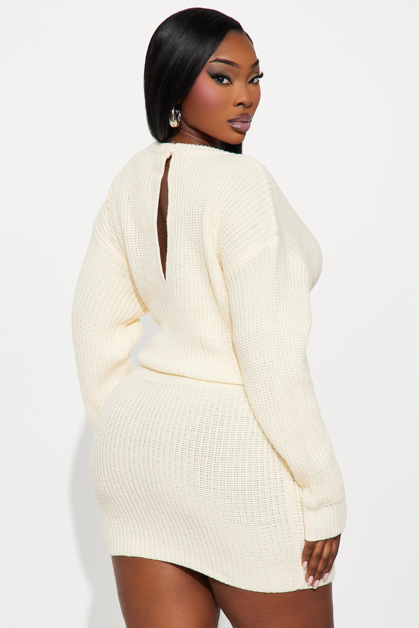 Compromised Open Back Sweater Mini Dress - Cream