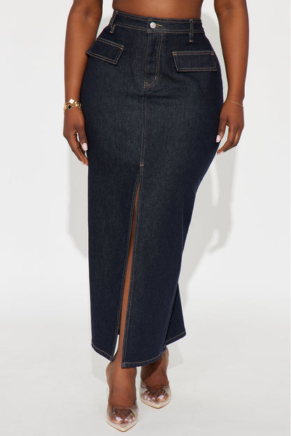 Hard To Handle Rinse Wash Denim Maxi Skirt - Rinse Blue Wash