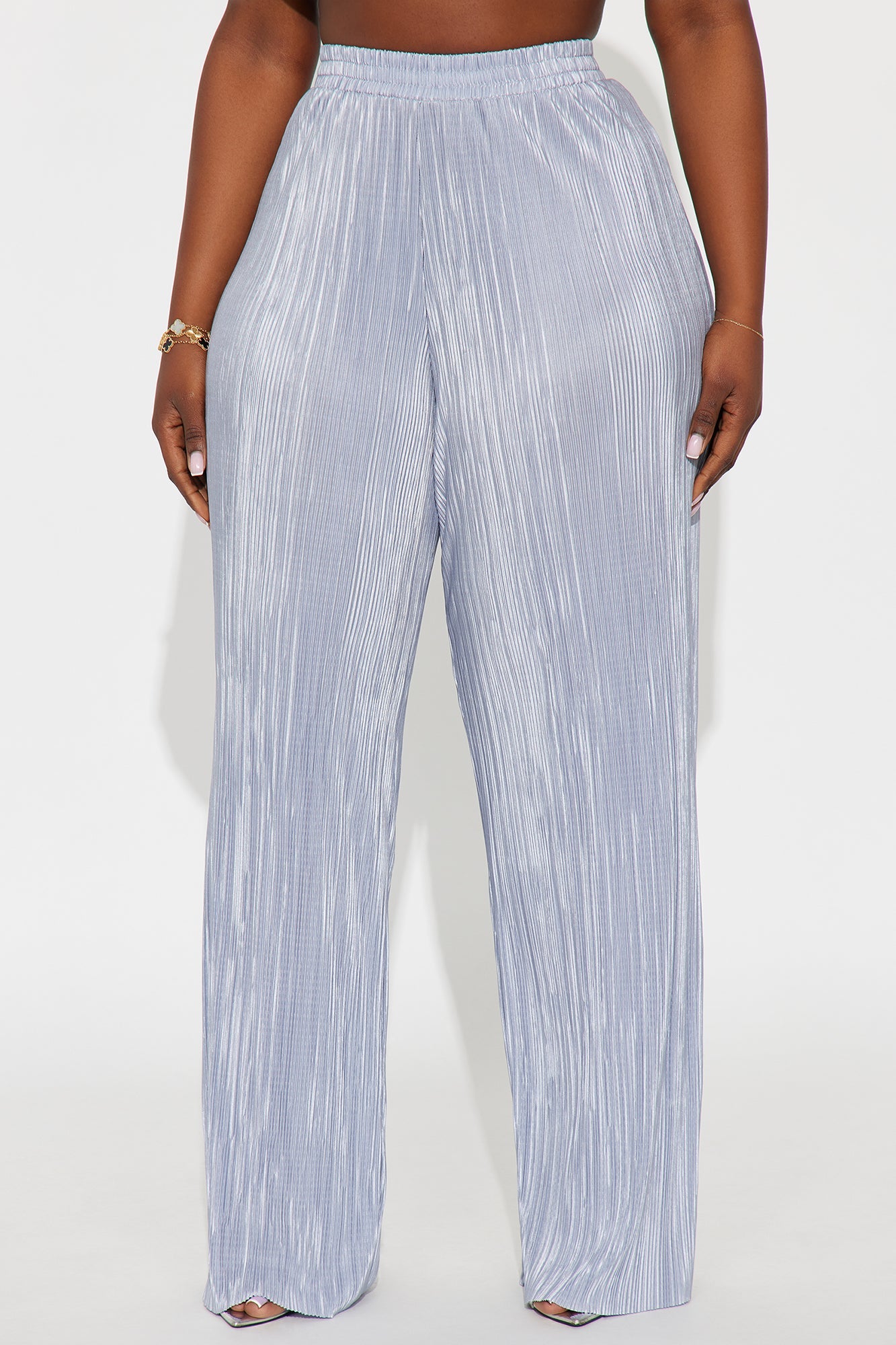 No Small Talk Wide Leg Plisse Pant 32″ - Silver
