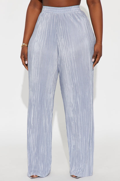 No Small Talk Wide Leg Plisse Pant 32″ - Silver