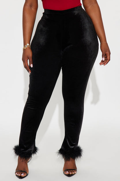 Steal The Night Fur Trim Velvet Legging - Black