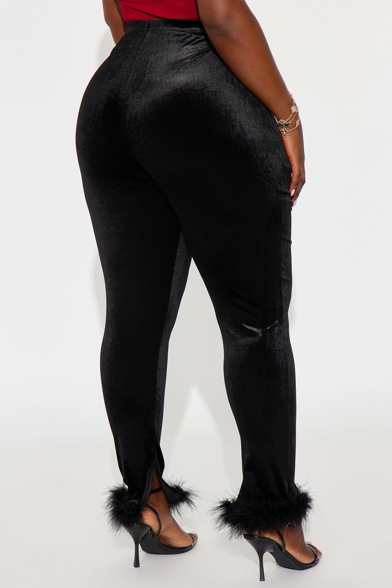 Steal The Night Fur Trim Velvet Legging - Black