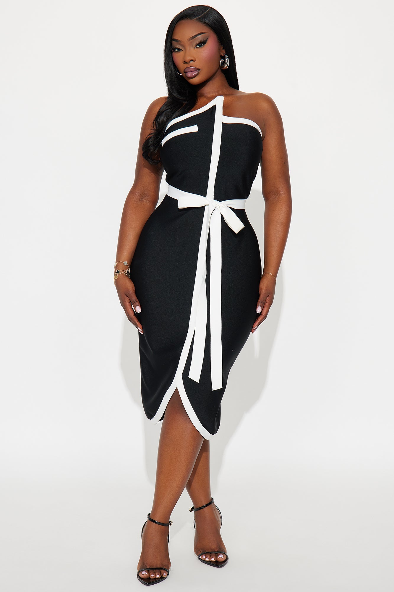 Clarissa Contrast Bandage Midi Dress - Black/White