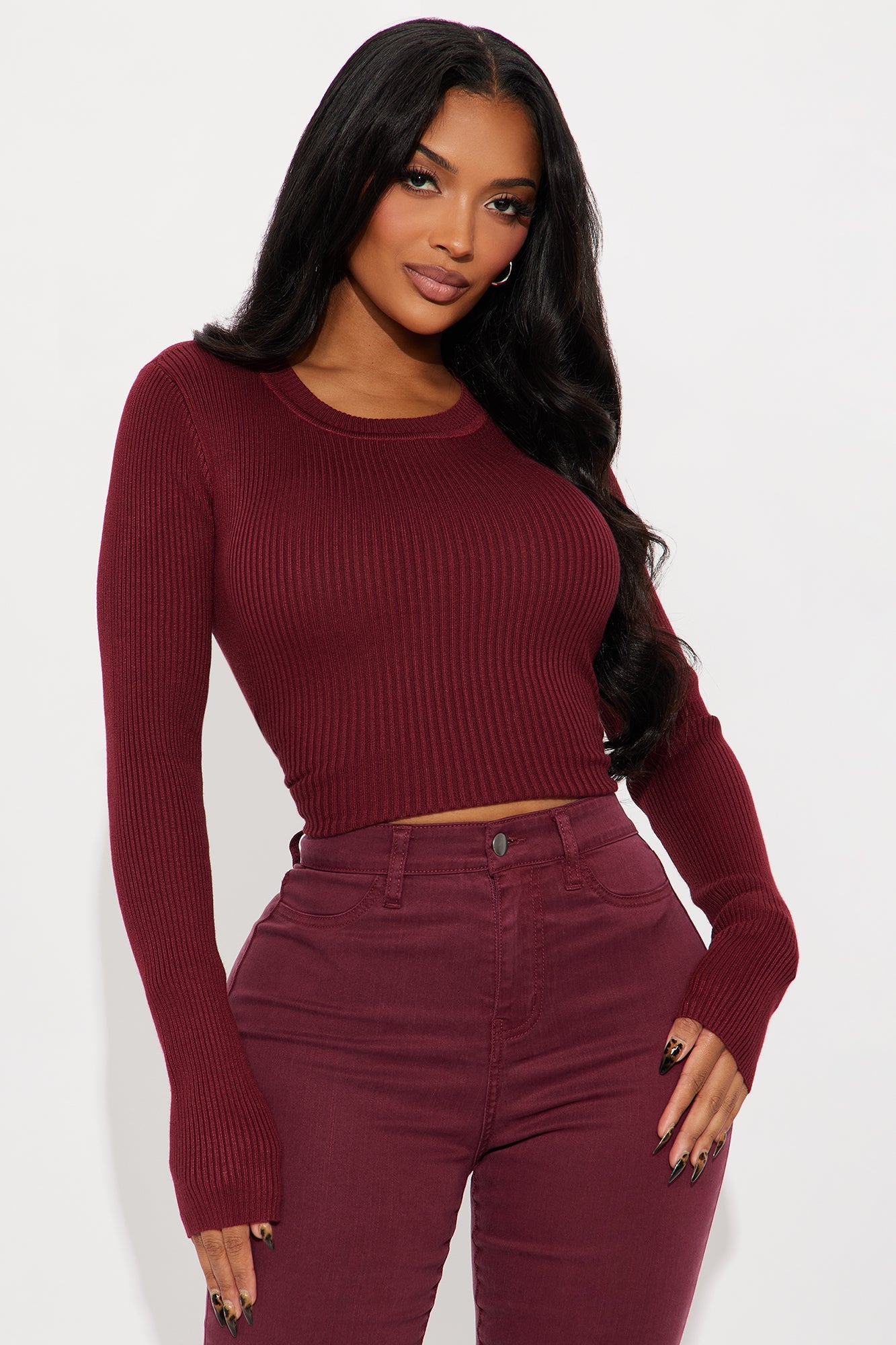 Comfort First Ribbed Sweater - Burgundy