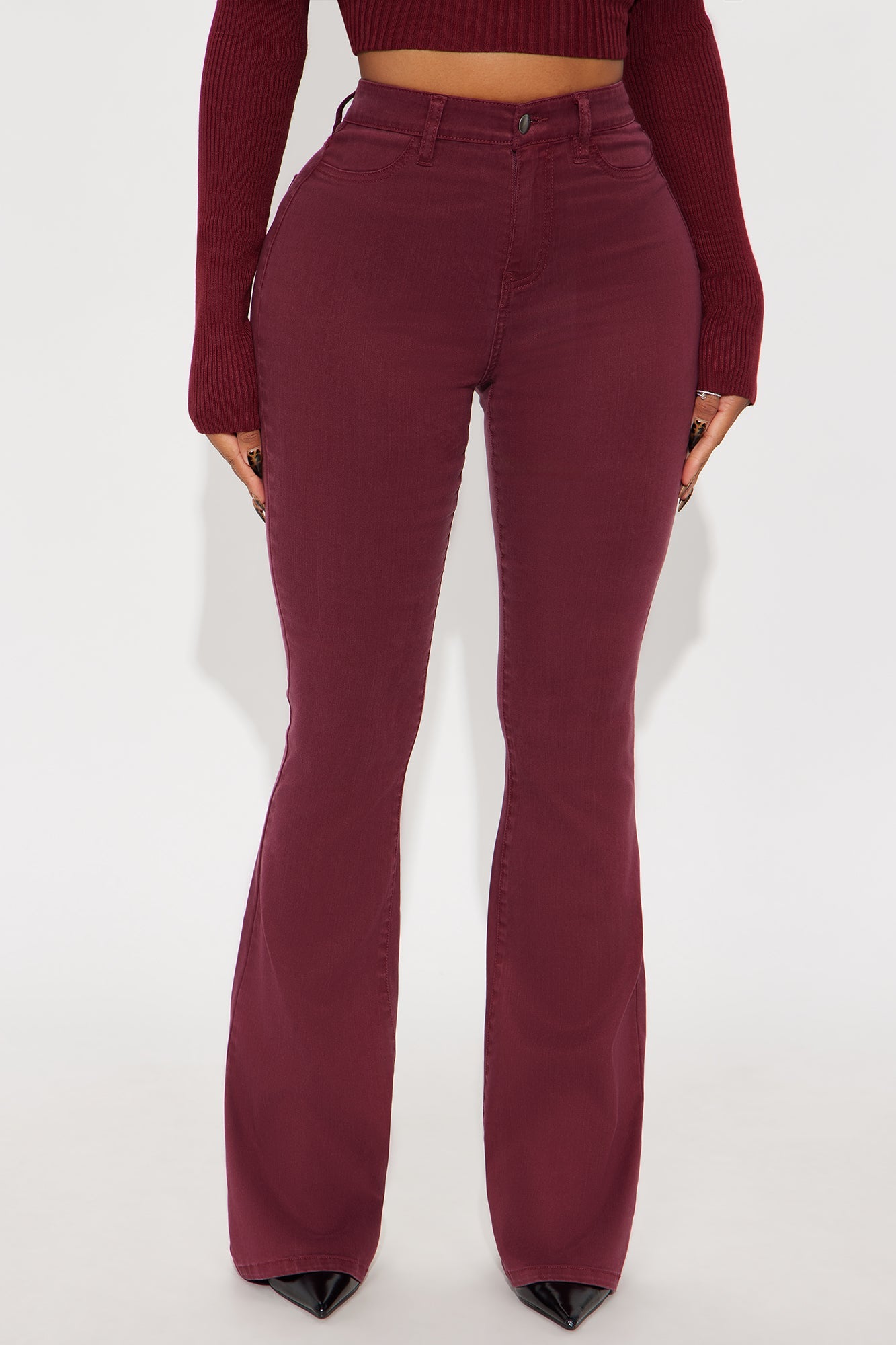 Deep In My Soul Flare Jeans - Burgundy