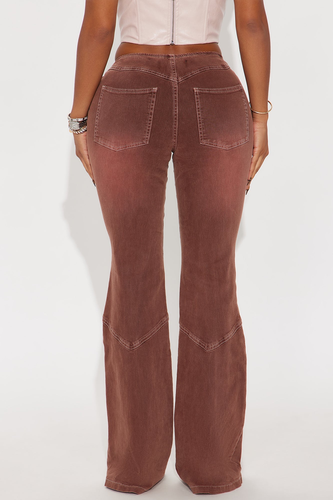 Born To Ride Lace Up Low Rise Flare Jeans - Brown