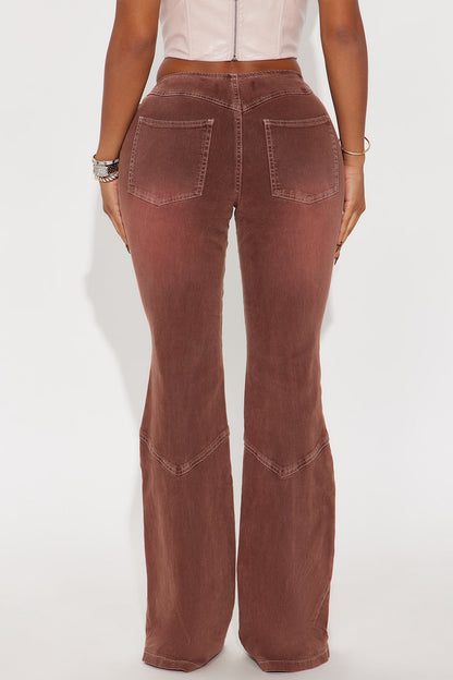 Born To Ride Lace Up Low Rise Flare Jeans - Brown