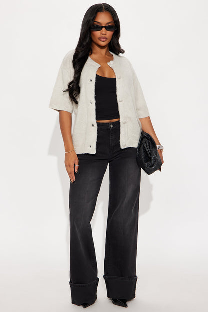 Feeling Tipsy Short Sleeve Cardigan Top - Grey