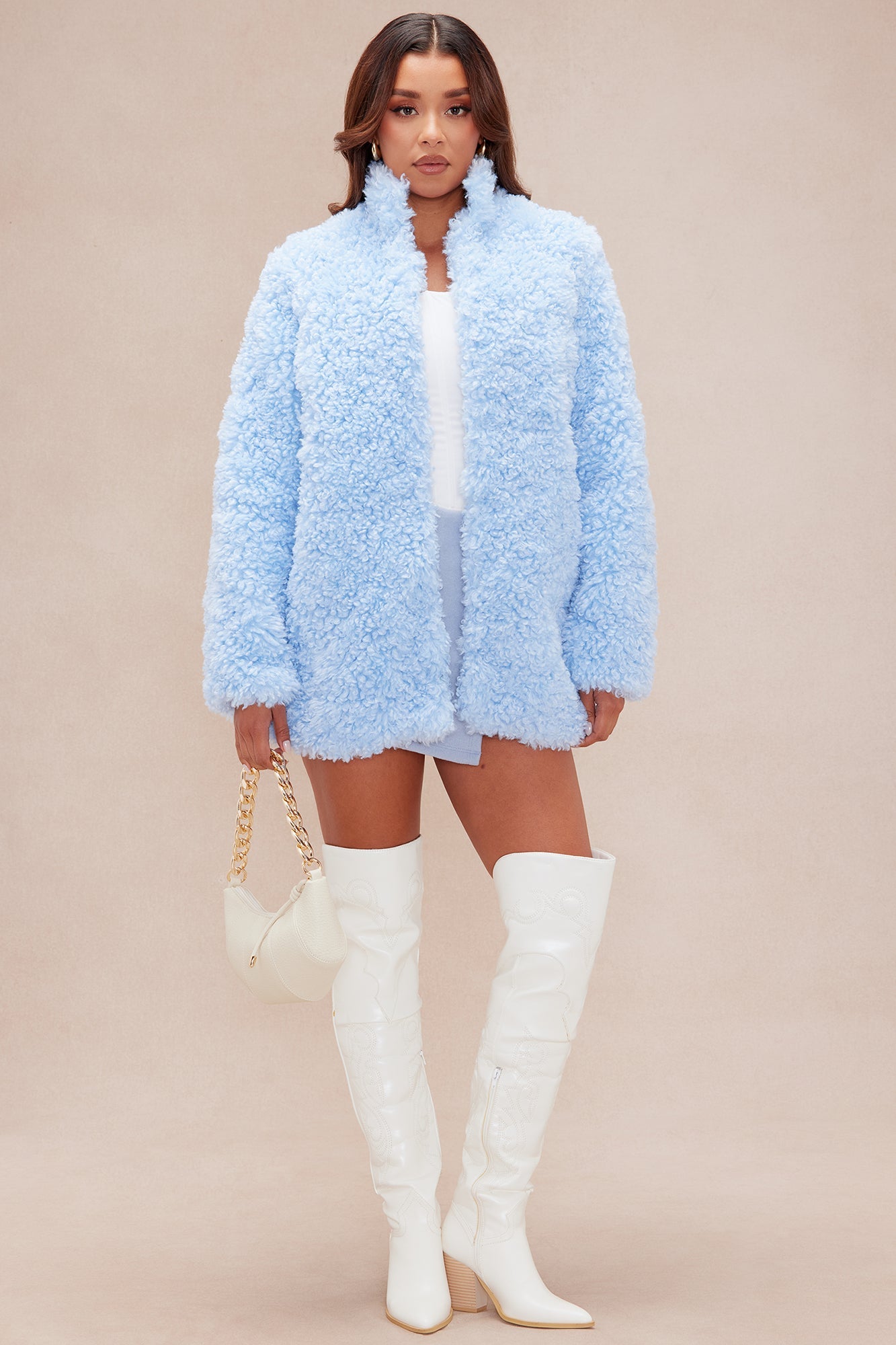 Arden Sherpa Fur Collared Jacket - Light Blue