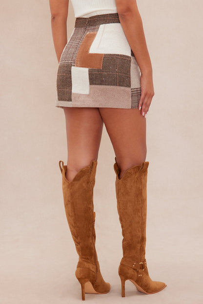 Harlow Patched Embellished Mini Skirt - Brown/combo