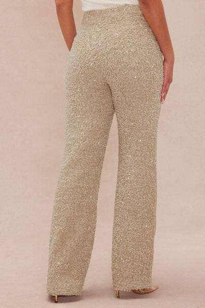 Demi Embellished Tweed Pant - Taupe