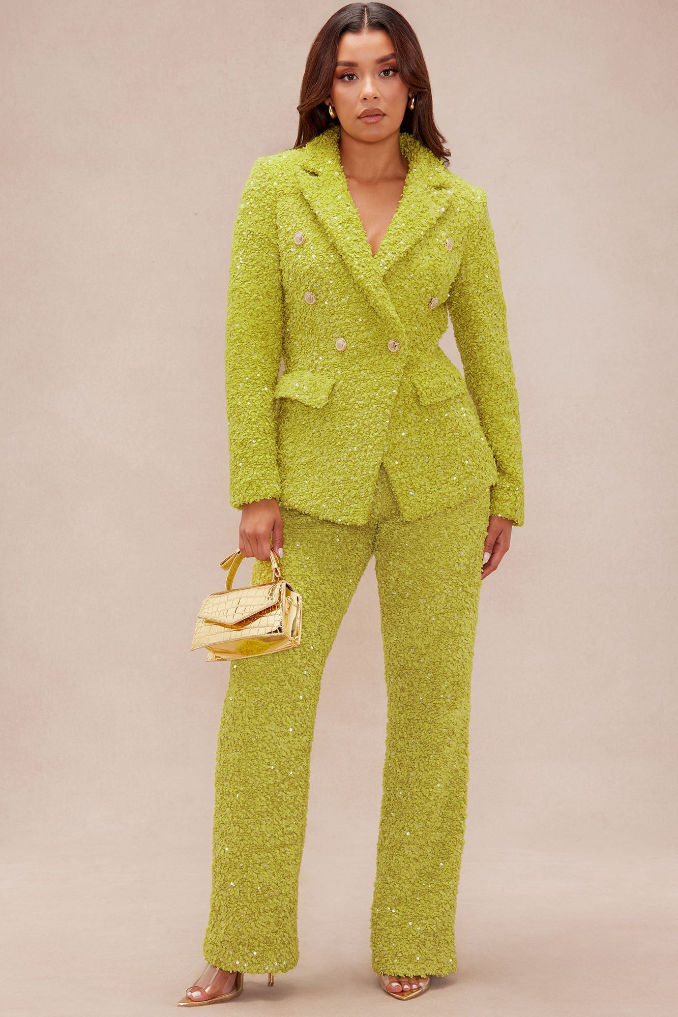 Demi Embellished Tweed Blazer - Chartreuse