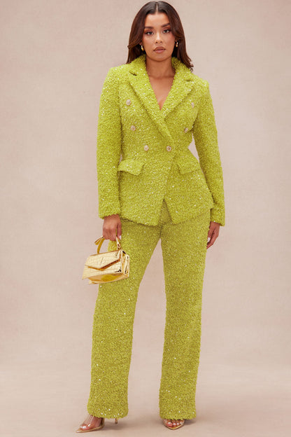 Demi Embellished Tweed Blazer - Chartreuse