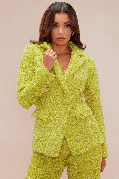 Demi Embellished Tweed Blazer - Chartreuse