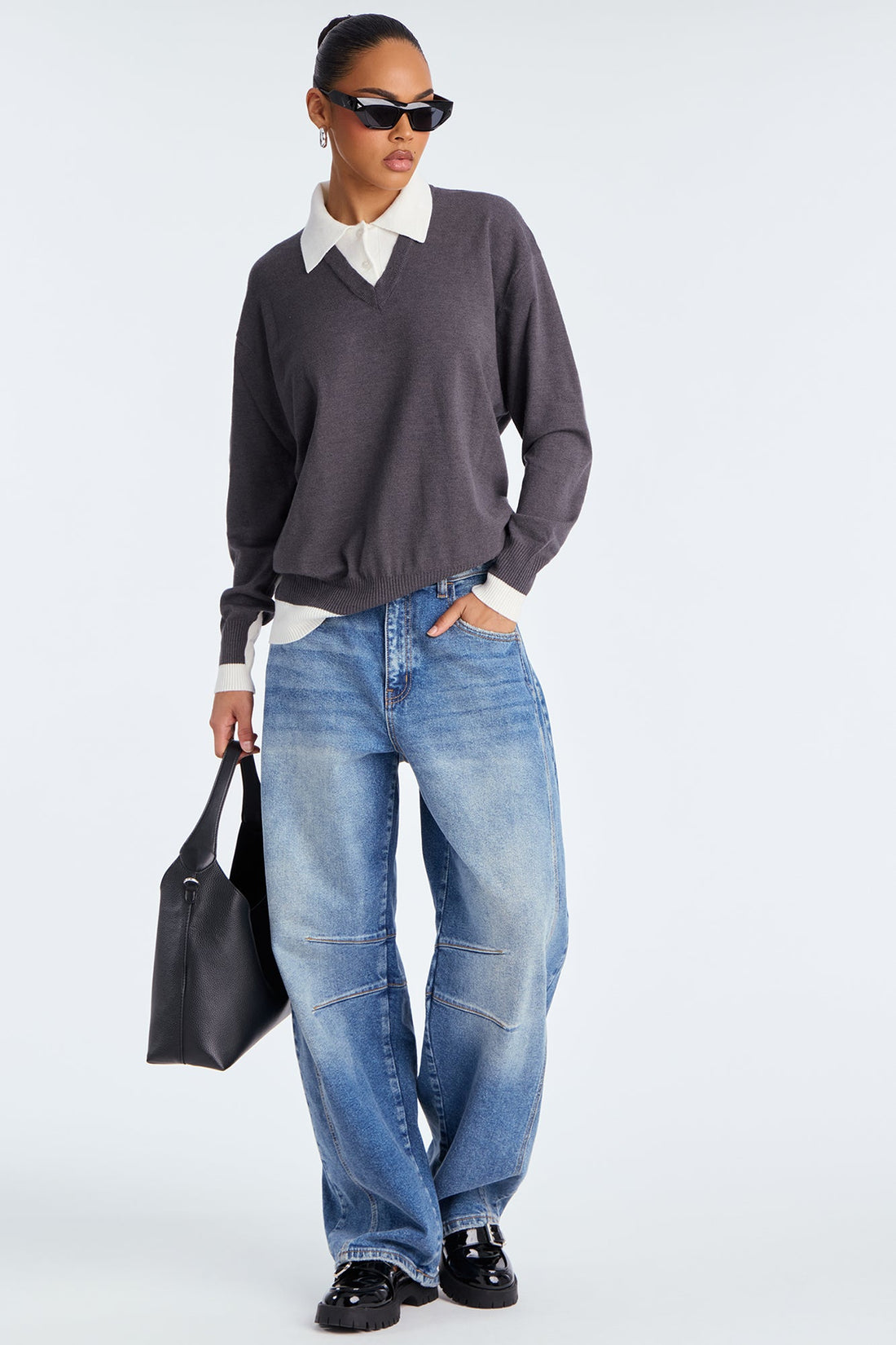 Office Moment Contrast Sweater - Charcoal/combo