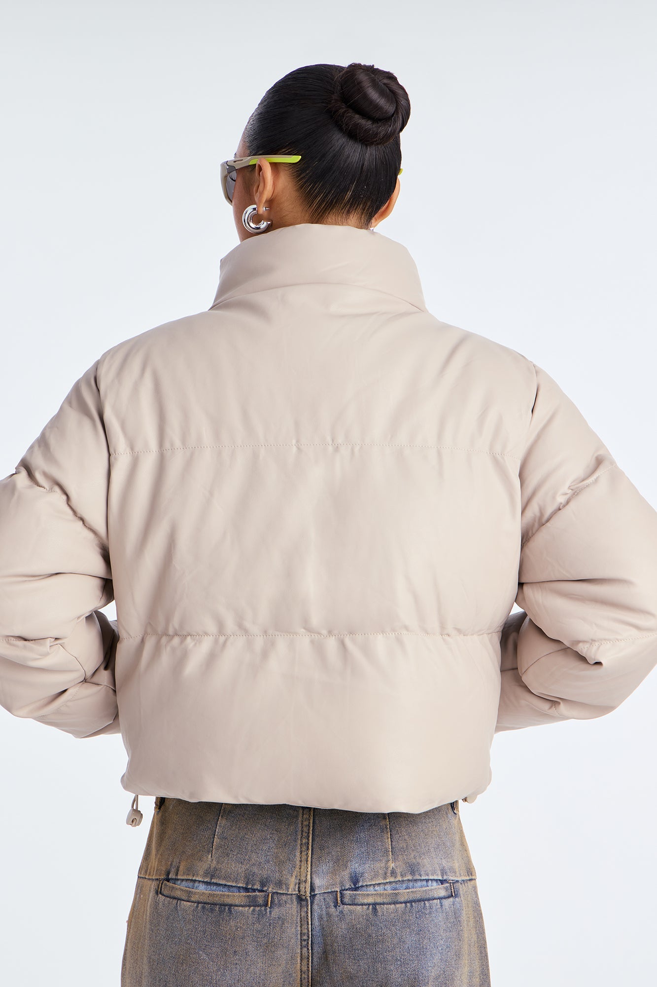 Big Dreams Faux Leather Puffer Jacket - Taupe