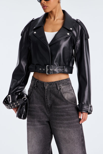 Fast Lane Faux Leather Moto Jacket - Black