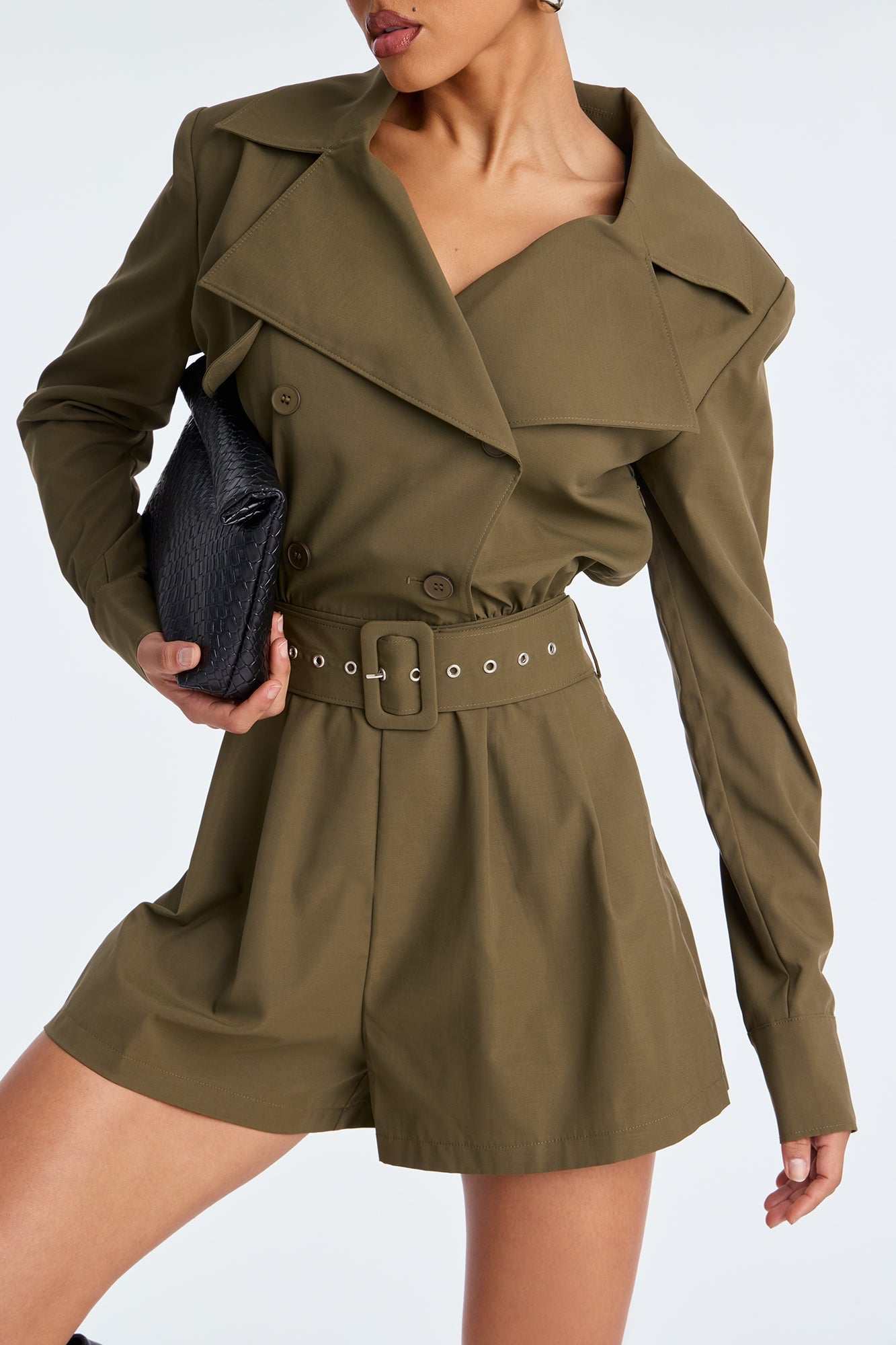 New Season Trench Belted Romper - Olive