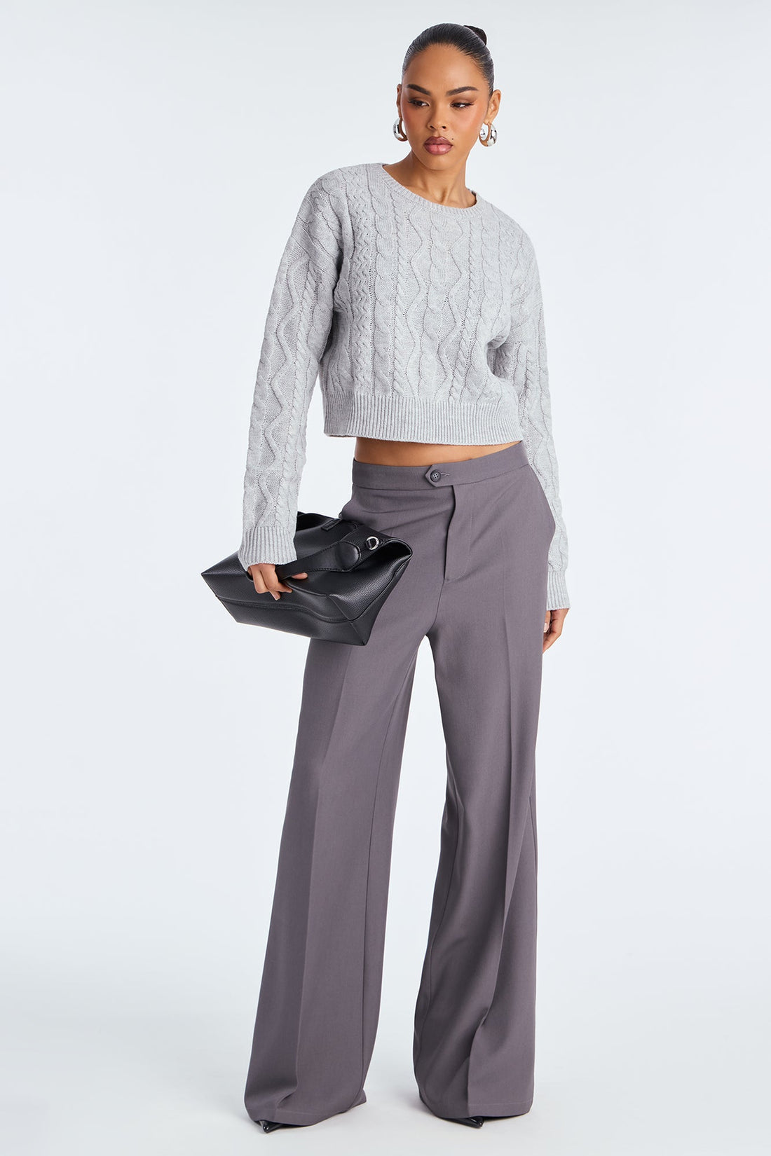Avery Cable Knit Sweater - Grey