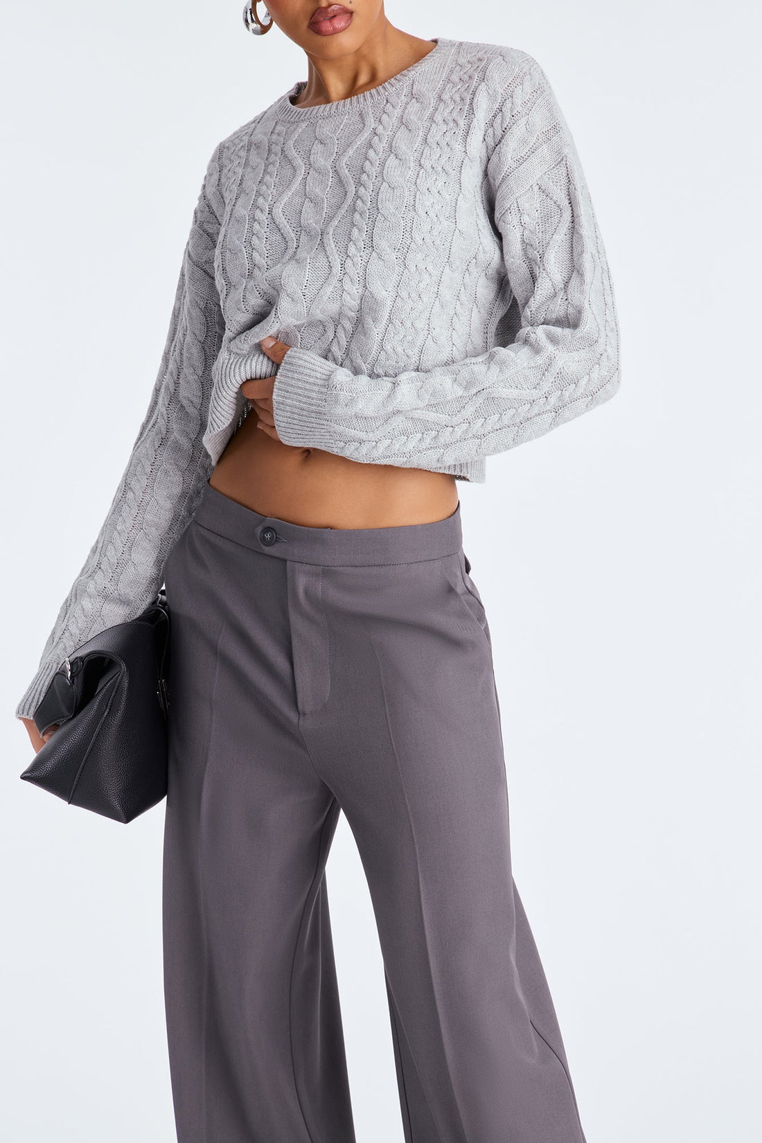 Avery Cable Knit Sweater - Grey