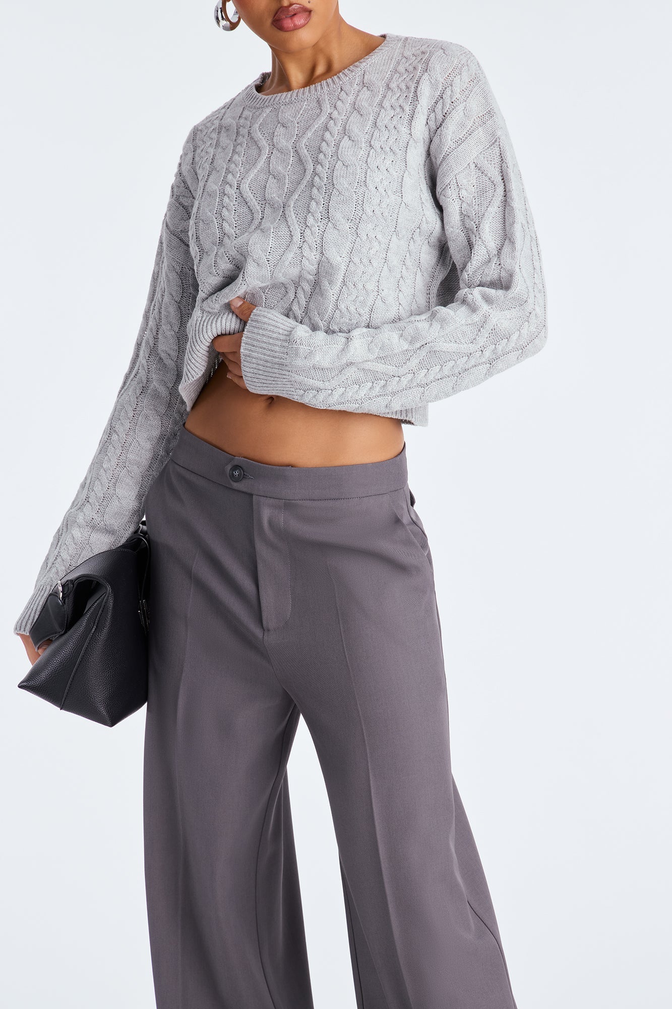 Avery Cable Knit Sweater - Grey