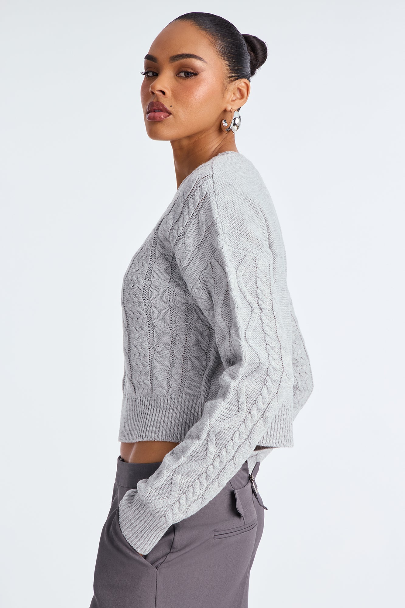 Avery Cable Knit Sweater - Grey