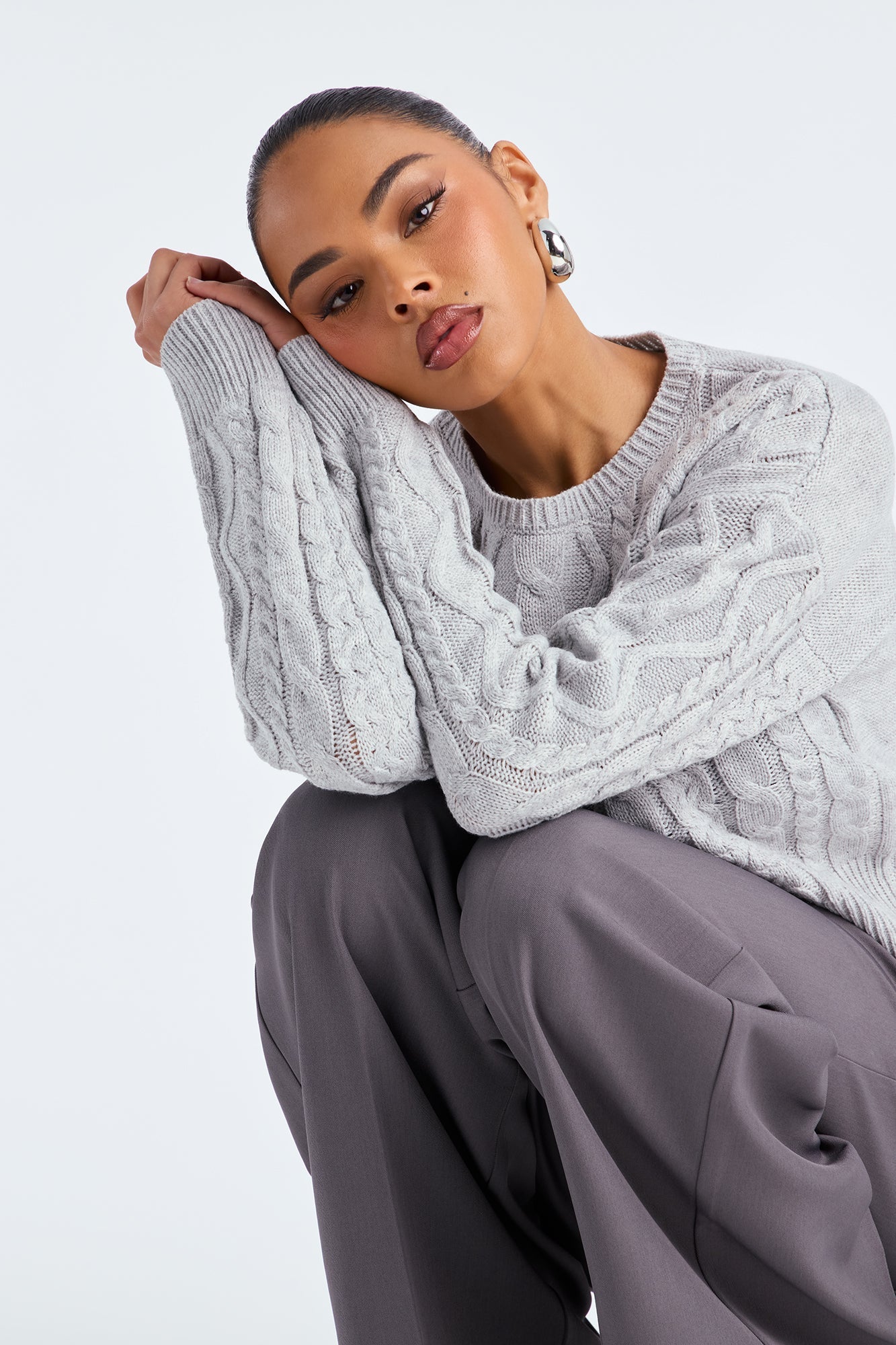 Avery Cable Knit Sweater - Grey