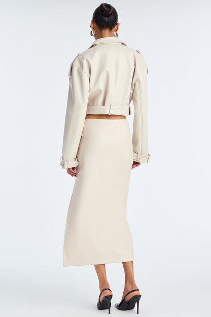 By The Corner Faux Leather Midi Skirt - Stone