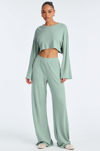 Makayla Waffle Pant Set - Sage