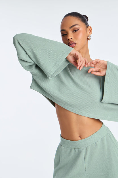 Makayla Waffle Pant Set - Sage