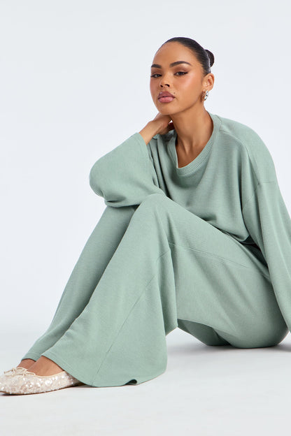 Makayla Waffle Pant Set - Sage